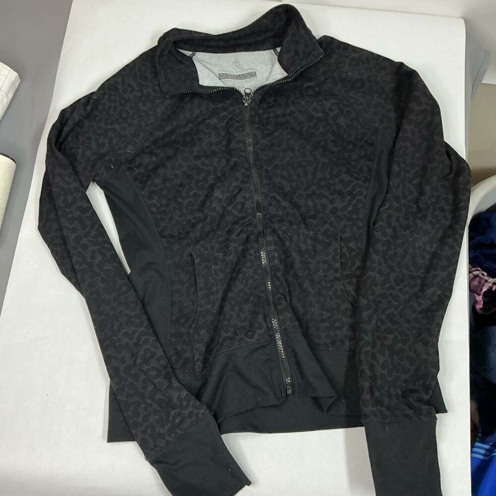 Threads 4 Thought Women's Black Leopard Print Zip-Up Athletic Jacket